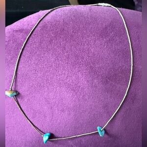 VINTAGE Native American 15” Liquid Sterling Silver and Turquoise Liquid Necklace